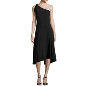 Theory Liberik One Shoulder Elevate Crepe Midi Dress Black Size 10 R1